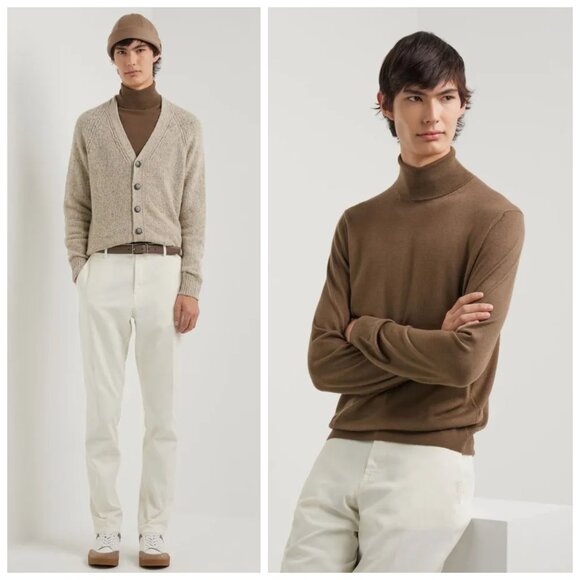 PRADA Cashmere Silk Sweater Turtleneck Pullover Camel Brown size 46 US S - Picture 1 of 15